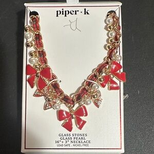 Piper K Christmas plaid bow gold necklace 16” with 3” extender